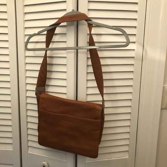 Kenneth Cole New York Handbags - Kenneth Cole women leather messenger bag, color light cognac